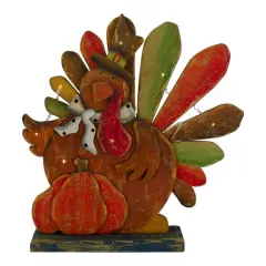 13" Lighted Turkey & Pumpkin Thanksgiving Tabletop Decor