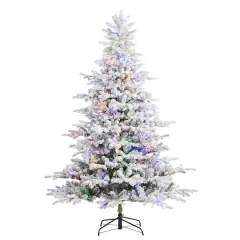 Glitzhome&reg; 7.5ft Pre-Lit Flocked Full Fir Artificial Christmas Tree, Multicolor LED Lights