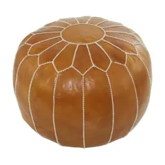 Light Brown Leather Bohemian Pouf, 24" x 24" x 18"
