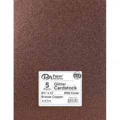 PA Paper&trade; Accents 8.5" x 11" 85lb. Glitter Cardstock, 5 Sheets Bronze Copper