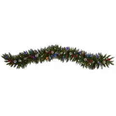 6ft. Pre-Lit LED Snow Tipped Extra Wide Christmas Garland with Pinecones & Berries