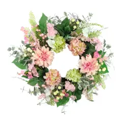 26" Artificial Hydrangea & Dahlia Floral Spring Wreath