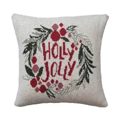Hello Honey&reg; 20" Holly Jolly Wreath Two-Sided Cotton Knit Pillow