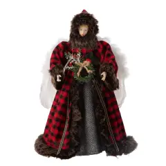 Glitzhome&reg; 16" Red Plaid Faux Fur Angel Tree Topper