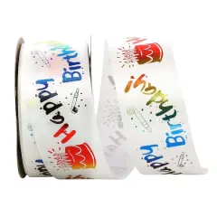 JAM Paper 1.375'' x 25yd. Happy Birthday Cake Ribbon 