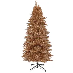 10ft. Pre-Lit Rose Gold Metallic Artificial Christmas Tree, White LED Lights