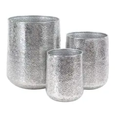 Set of 3 Silver Aluminum Glam Planter, 12", 16", 20"
