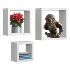 Sorbus Floating Square Shelf Set White