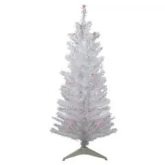 4ft. Pre-Lit White Iridescent Pine Artificial Christmas Tree, Pink Lights