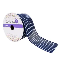 2.5" x 25ft. Faux Linen Wired Pinstripe Ribbon by Celebrate It&trade; D&eacute;cor
