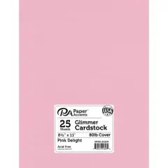 PA Paper&trade; Accents Glimmer 8.5" x 11" Cardstock, 25 Sheets Pink Delight