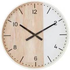 23.5" Woodgrain & White 2-Tone Wall Clock