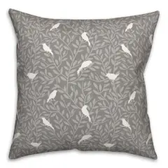 18" Birds On Leaves Indoor/Outdoor Pillow Gray