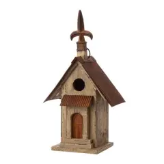 Glitzhome&reg; Tall Distressed Wood Church Bird House
