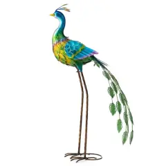 Glitzhome&reg; 32" Metal Standing Peacock Garden Statue with Stakes