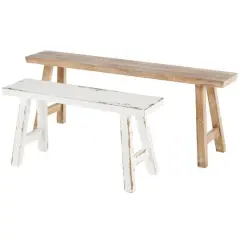 Wood Slim Distressed Bench Set
