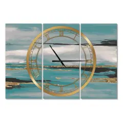 Designart 'Glam Teal Watercolor I Modern Multipanel Wall Clock