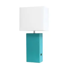 Lalia Home Lexington 21" Leather Table Lamp with USB Charging Port Teal