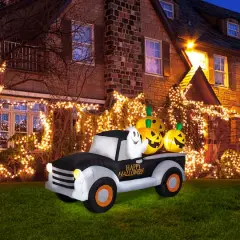 Glitzhome&reg; 8ft. Lighted Inflatable Truck With Jack-O-Lantern Pumpkins D&eacute;cor