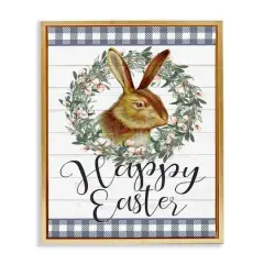 Stupell Industries Easter Bunny Wreath Phrase Floater Framed Art Gold