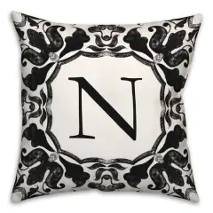 Black & White Monogram Indoor/Outdoor Pillow N