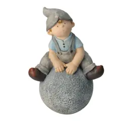 16" Young Boy Gnome Sitting on Ball Spring Outdoor Garden Figure
