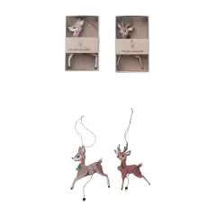 Hello Honey&reg; 2 Pack 5.5" Brown Deer Wood & Recycled Paper Pull Ornaments