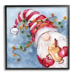 Stupell Industries Santa Gnome Holiday Lights Framed Giclee Art Black