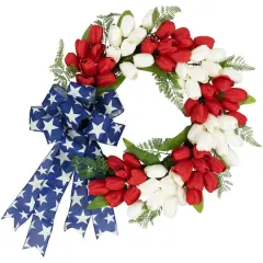 24" Red, White & Blue Patriotic Tulip Wreath with Bow