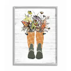 Stupell Industries Fall Foliage in Boots Gray Framed Wall Art