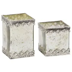 Set of 2 White Glass Glam Candle Holder, 6", 8"