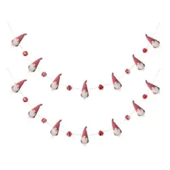 Glitzhome&reg; 6ft. Red & White Fabric Christmas Gnome Garland Set