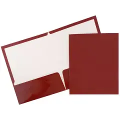 JAM Paper Glossy Laminated Two Pocket Folders, 100ct. Maroon Red