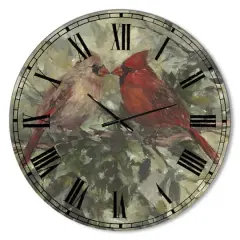 Designart Kissing Cardinals Large Cottage Wall Clock