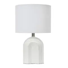 Hello Honey&reg; 19" Carved Arch Stoneware Table Lamp with Linen Drum Shade White