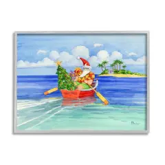 Stupell Industries Santa's Delivery Tropical Christmas Boat Framed Giclee Art Gray