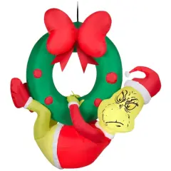 4ft. Airblown&reg; Inflatable Dr. Seuss Grinch Hanging From Wreath