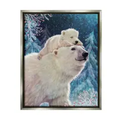 Stupell Industries Polar Bear & Cub Winter Scene Framed Floater Canvas Wall Art Gray