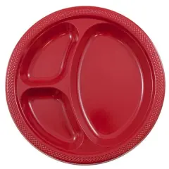 JAM Paper 10.25" Divided Plastic Party Plates, 20ct. Red