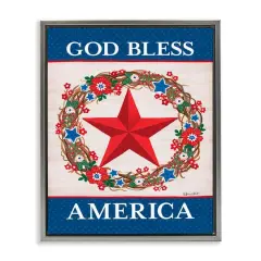 Stupell Industries God Bless America Wreath Floater Framed Art Gray