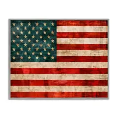 Stupell Industries US American Flag Rustic Pattern Framed Giclee Art Gray