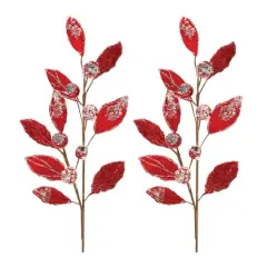 29.5" Beaded Leaf Stems, 2ct. Red