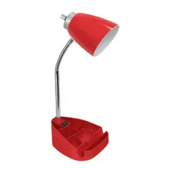 LimeLights 18.5" Gooseneck Desk Lamp with Tablet Stand and Charging Outlet Red