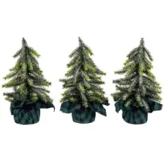 9" Unlit Iced Downswept Pine Artificial Christmas Tree Set