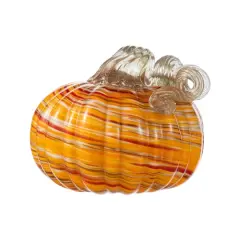 Glitzhome&reg; Fall Multi Stripes Glass Pumpkin