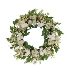 30" White Mum & Daisy Floral Spring Wreath