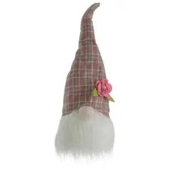 20" Pink & White Plaid Spring Gnome Head D&eacute;cor