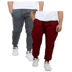 Galaxy by Harvic Men's Fleece-Lined Jogger Sweatpants 2 Pack Charcoal/Burgundy