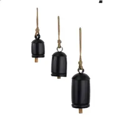 Black Metal Bohemian Decorative Cow Bell, Set of 3" 13", 8", 7"