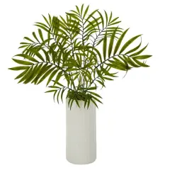 18" Mini Areca Palm Artificial Plant in White Planter